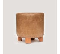 Puf otomano redondo amarillo claro, reposapiés para sala de estar, dormitorio y tocador, patas de madera, 29 x 29 x 30 cm, elegante taburete decorativo para decoración del hogar