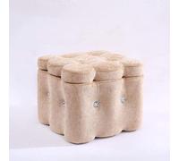 Puf otomano, taburete cuadrado de almacenamiento, reposapiés de madera europea, banco pequeño para sala de estar, dormitorio, estudio, color beige