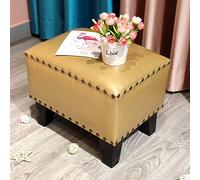 Puf otomano tapizado de cuero de madera maciza cuadrada para sala de estar, mesa de café, tamaño pequeño (35,5 x 25,4 x 30,5 cm)