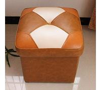 Puf otomano tapizado de cuero para sala de estar, mesa de café de madera maciza, color café, 37 x 37 x 45 cm