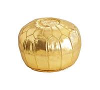 Puf Pouf marroquí marrakchi de Cuero Natural Hecho a Mano. Vacío. Relleno no Incluido. Asiento, reposapiés y decoración. (Dorado)