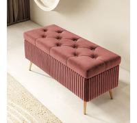 Puf rectangular de almacenamiento de madera, otomana para interiores con patas, elegante taburete de almacenamiento de madera versátil para sala de estar y entrada