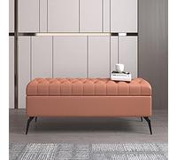 Puf rectangular de madera con banco tapizado de cuero marrón claro otomano para dormitorio, 100 x 40 x 45 cm, disponible en naranja y rosa, elegante decoración del hogar