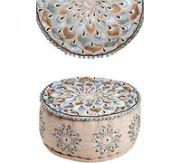 Puf redondo de algodón azet - 2 - 50 cm de diámetro redondo con relleno | Cojín de suelo cojín oriental | Puff puff taburete reposapiés bordado como decoración oriental