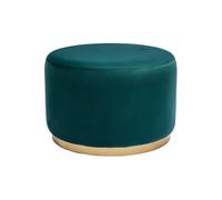 Puf redondo de terciopelo azul petróleo y metal dorado D54 cm AMAYA