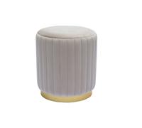 Puf redondo de terciopelo topo y metal dorado D40 cm DONA