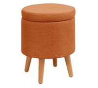 Puf redondo otomano de almacenamiento en lino para sofá, dormitorio, taburete con patas de madera, silla versátil para sala de estar (ge 32 cm)