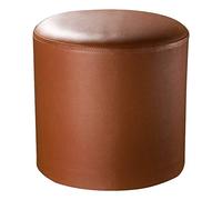 Puf redondo tapizado de cuero de madera maciza para sala de estar, mesa de centro pequeña, color marrón, 33 x 33 x 33 cm