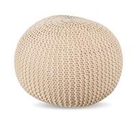 Puf Relaxdays, Tejido, H x D: 33 x 46 cm, Relleno de poliestireno, cojín Redondo, Taburete Boho, Asiento, Beige