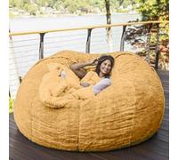 Puf XXL cómodo y funda perfecta para niños y adultos, ideal para sala de estar y dormitorio, color amarillo jengibre sin relleno, 150 x 65 cm, solución de asiento elegante