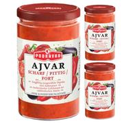 Pufai Ajvar vidrio agudo salsa vegetal un delicioso, tradicional plato de salsa de salsa 350 gramos x 3 piezas