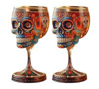 Pufei Copa de coleccionista del Día de los Muertos, copa de arte de edición limitada, copa de vino de calavera, copa floral hecha a mano del Día de los Muertos, cáliz de vino gótico de calavera para
