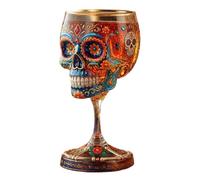 Pufei Copa de coleccionista del Día de los Muertos, copa de arte de edición limitada, copa de vino de calavera, copa floral hecha a mano del Día de los Muertos, cáliz de vino gótico de calavera para