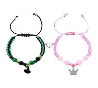 Pufei Juego de 2 pulseras de cuentas a juego, corona, sombrero de bruja, para San Valentín, cumpleaños, 4.72x3.54x0.59Zoll, Vidrio, No es una piedra preciosa