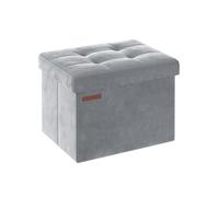 SONGMICS Puff Almacenaje, Banco de Almacenamiento de Terciopelo Plegable, Taburete Reposapiés, 31 x 41 cm, Carga de 130 kg, para Entrada, Sala de Estar, Dormitorio, Gris Paloma LSF200G02