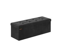 SONGMICS Puff Almacenaje, Baúl de Almacenaje Plegable, 38 x 110 x 38 cm, Taburete Reposapiés, Banco de Cubo, Soporta hasta 300 kg, para Sala de Estar, Dormitorio, Entrada, Negro Tinta LSF277B01