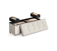 SONGMICS Puff Almacenaje, Banco Plegable, 38 x 110 x 40 cm, Reposapiés, 112 L, Superficie de Terciopelo, para Dormitorio, Sala de Estar, Dormitorio, Beige Capuchino LSF0518W02