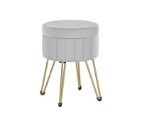 SONGMICS Puff Almacenaje, Baul Almacenaje, Banco Almacenaje Redondo, Taburete de Tocador de Terciopelo, 39 x 44,4 cm, 4 Patas de Metal, Asiento Acolchado, Gris Paloma LOM003G02