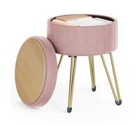 SONGMICS Puff Almacenaje, Taburete de Tocador de Terciopelo, 39 x 44,4 cm | Banco Almacenaje Redondo, 4 Patas de Metal, Asiento Acolchado, Rosa Jalea, Colección GIANA, LOM003R01