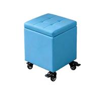 Puff Almacenaje Banco con Ruedas Reposapiés Material De Cuero para El Dormitorio Sala De Estar Entrada(Blue,17.5" x 11.8" x 0.39")