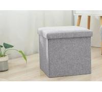 Puff Almacenaje Plegable 30cm - Taburete Reposapiés con Baúl, Banco de Almacenamiento, Otomana con Tapa - Carga hasta 100 kg - Gris, Ideal para Dormitorio, Salón, Entrada