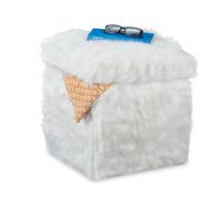 Relaxdays Puff almacenaje con pelo blanco