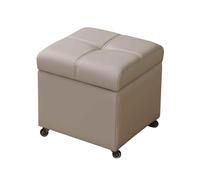 Puff Almacenaje Taburete De Almacenamiento con Ruedas Tapa Pequeño Baúl Otomano De Cuero para Entrada Salón Dormitorio(Beige,32cm/12.6in)