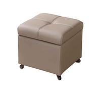 Puff Almacenaje Taburete De Almacenamiento con Ruedas Tapa Pequeño Baúl Otomano De Cuero para Entrada Salón Dormitorio(Milk Tea Color,32cm/12.6in)