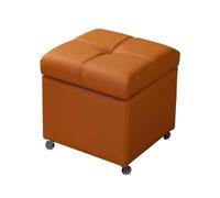 Puff Almacenaje Taburete De Almacenamiento con Ruedas Tapa Pequeño Baúl Otomano De Cuero para Entrada Salón Dormitorio(Oranje,32cm/12.6in)