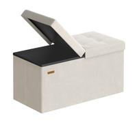 SONGMICS Puff Almancenaje, Banco Almacenaje Plegble, 38 x 76 x 38, Tapa Abatible, Taburete con Reposapiés, Carga 300 kg, Entrada, Salón, Dormitorio, Tela de Terciopelo, Beige Capuchino LSF048LH01