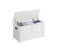 VASAGLE Puff Almacenaje, Banco Almacenaje con 2 Bisagras de Seguridad, Banco Zapatero, Estilo de Campo, 40 x 80 x 46 cm, para Pasillo Dormitorio Salón, Blanco Nube LSB063T14