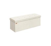SONGMICS Puff Almacenaje, Baúl de Almacenaje Plegable, 38 x 110 x 38 cm, Taburete Reposapiés, Banco de Cama, Soporta hasta 300 kg, para Sala de Estar, Dormitorio, Entrada, Blanco Crema LSF604W01