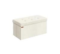 SONGMICS Puff Almacenaje, Baúl de Almacenaje Plegable, 38 x 76 x 38 cm, Taburete Reposapiés, Banco de Cama, Soporta hasta 300 kg, para Sala de Estar, Dormitorio, Entrada, Blanco Crema LSF603W01