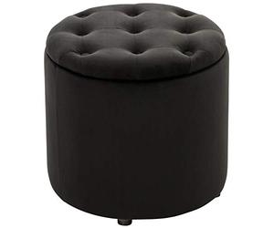 Puff De Almacenaje Redondo Pantin I Otomana De Salón Tapizada En Terciopelo I Taburete Reposapiés De Almacenamiento I Color:, Color:Negro
