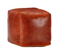 Puff pavia cuero genuino de cabra marrón claro 40x40x40 cm