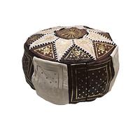Puff Pouf fassi marroquí de Piel autentica Hecho a Mano de los Mejores Artesanos de Fez. Vacío, Relleno no Incluido. Útil para Sentarse, reposapiés o decoración Oriental