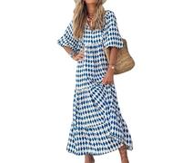 Puff Sleeve Floral Boho Maxi Dresses for Women Summer, V Neck Beach Vacation Flowy Swing Casual Long Dress. (A,S)
