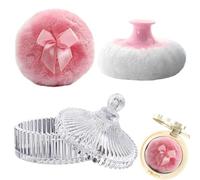 Puff y recipiente para polvo, de vidrio con aplicador, recipiente de polvo de vidrio con soplo, para mujeres, maquillaje facial, maquillaje, viajes, día de San Valentín