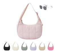 Puffer Crescent Shoulder Bag for Women,Small Puffer Bag,Nylon Quilted Shoulder Purses with Adjustable Strap (pink)
