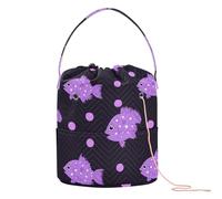 Puffer Fish Lavender Polka Dot Pattern Crochet Tote Bag Portable Crochet Organizer for Knitting Kit Bolsa para hilos de tejer
