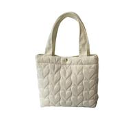 Puffer Shoulder Bag For Women Soft Down Cotton Padded Tote Handbag Purse Quilted Cross Body Solid Color Bubbles Cloud(Whitehand)