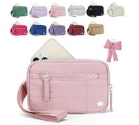 Puffer Wristlet Wallet Fits Phone, Convely Essential Wristlet, Nylon Quilted Wallet with 3 Zipper, for Business, Trip (Pink)