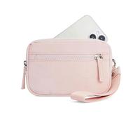 Puffer Wristlet Wallet Fits Phone, Convely Essential Wristlet Wallet, Nylon Quilted Wallets with 3 Zipper Purse for Women (Pink)