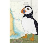 Puffin at Lundy A6 pocket notebook - coastal nautical designs sewn onto old sea charts maps | 120 lined pages