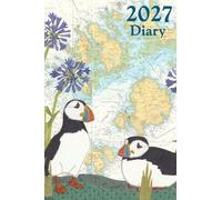 Puffins at Isles of Scilly Cornwall A6 2027 pocket diary daily planner journal - coastal nautical designs sewn onto old sea charts maps | Week to view