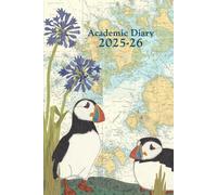 Puffins at Scilly A5 academic mid year diary planner 2025/26 - coastal nautical designs sewn onto old sea charts maps