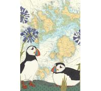 Puffins at Scilly A6 pocket notebook - coastal nautical designs sewn onto old sea charts maps | 120 lined pages