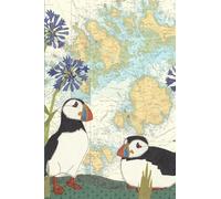 Puffins at Scilly A6 pocket notebook - coastal nautical designs sewn onto old sea charts maps | 140 lined pages