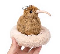 PuffPurrs Kiwi pájaro peluche llavero - Realista 13 cm pájaro no vuelo juguete con nido suave, regalo realista de animales salvajes