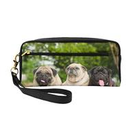 Pug Amistad Bokeh Perros Mascotas Amigos Pug, Bolsa de Maquillaje Bolsa de cosméticos Bolsa de Aseo de Viaje portátil Estuche de Cuero para Mujeres y niñas